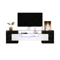 LOWBOARD 200/35/60 cm Schwarz/Weiß aus Spanplatte/MDF mit LED-Beleuchtung - Schwarz, Holzwerkstoff (30/60/200cm) - OKMYHOME