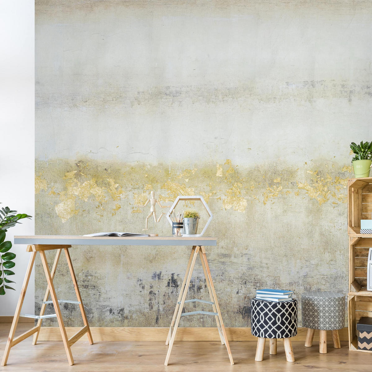 FOTOTAPETE Goldene Farbfelder I 288/288 cm - Weiß, Papier (288/288cm) - Bilderwelten