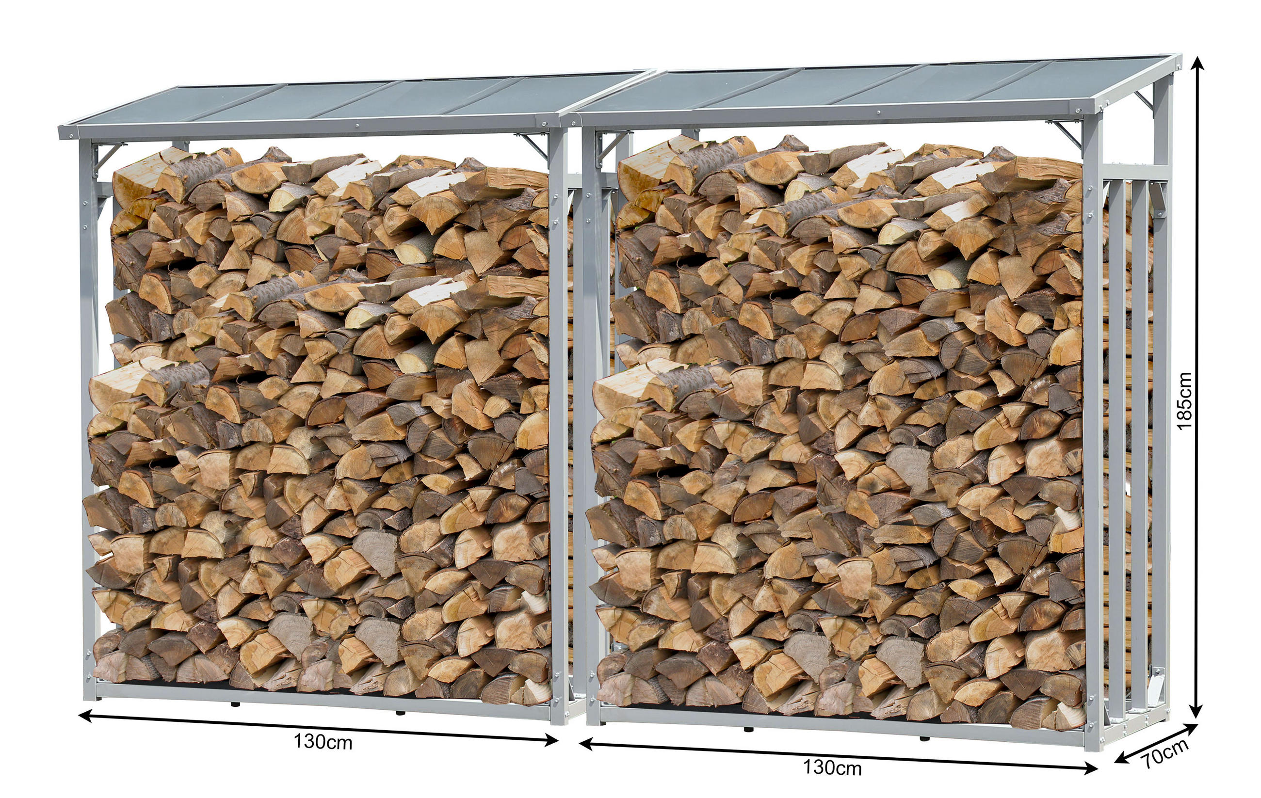 KAMINHOLZREGAL Außen 2 Stück 130x70x185 cm Aluminium Grau 3,2 m³ / 5 SRM - Grau, Metall (130/185/70cm) - QUICK STAR