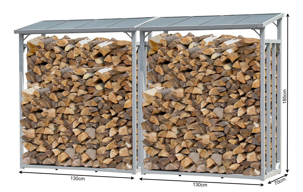 KAMINHOLZREGAL Außen 2 Stück 130x70x185 cm Aluminium Grau 3,2 m³ / 5 SRM - Grau, Metall (130/185/70cm) - QUICK STAR