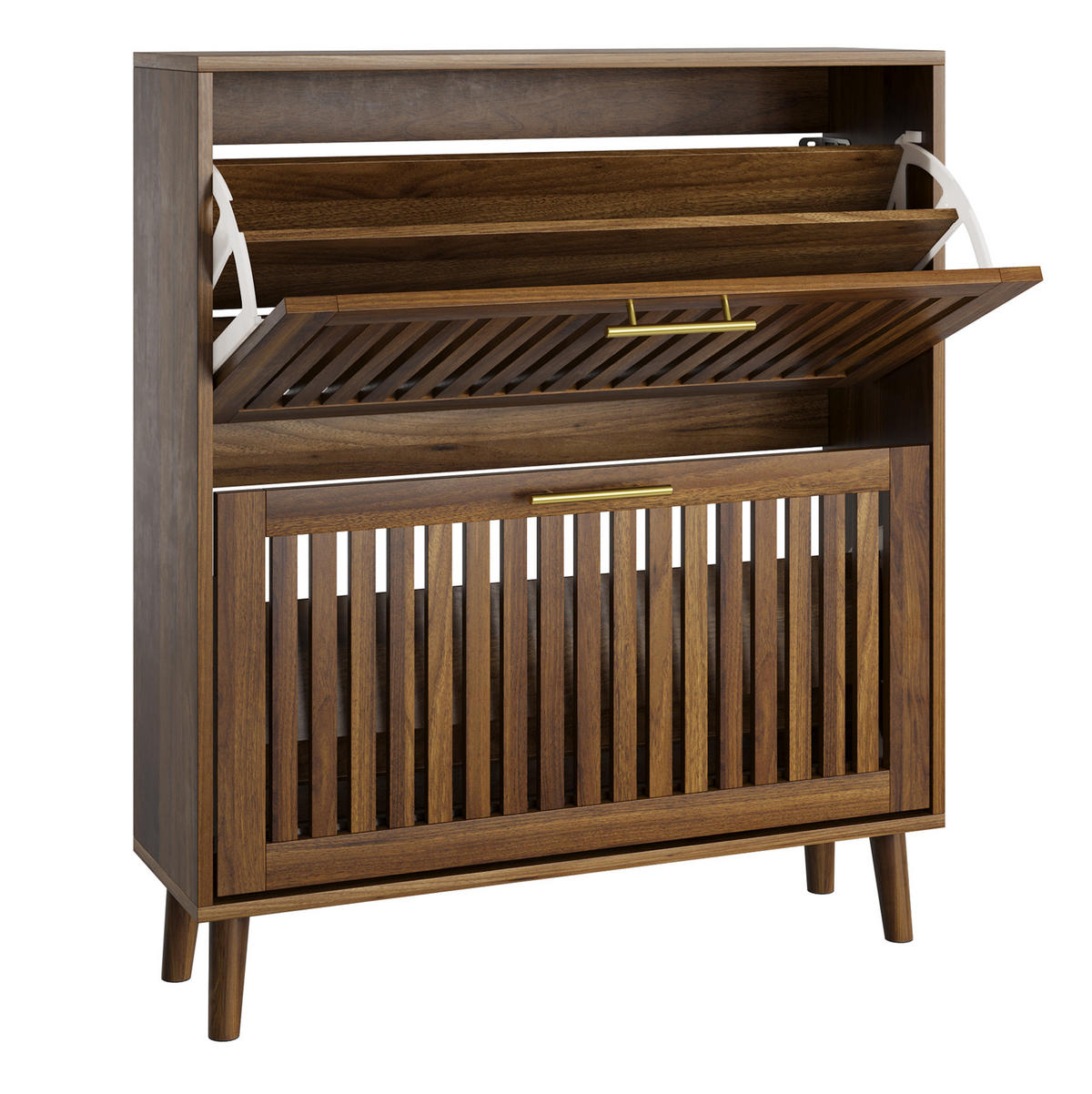 SCHUHSCHRANK 80/24/93 cm walnussfarben aus MDF mit Klappen - Walnussfarben, Holzwerkstoff (24/93/80cm) - OKWISH