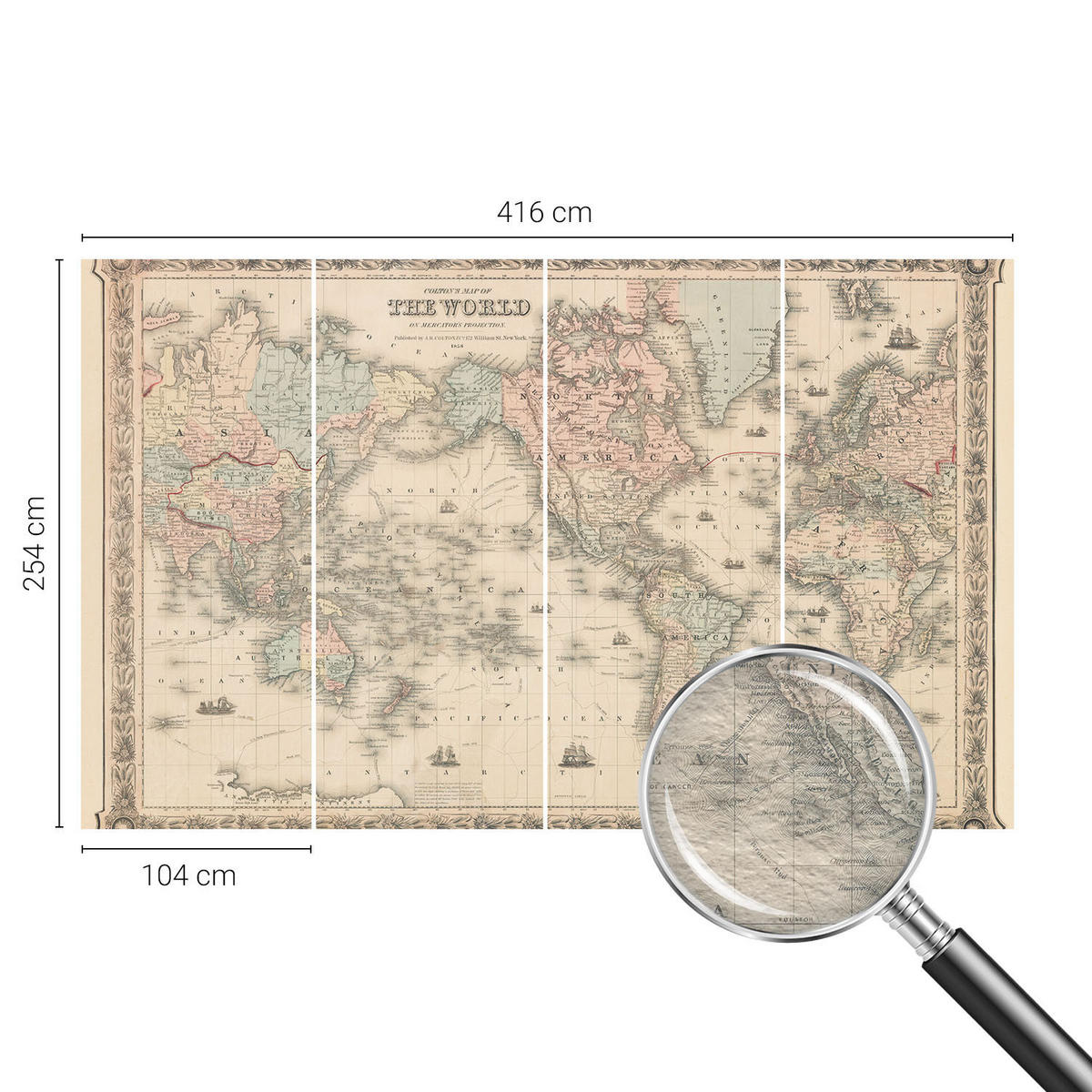 FOTOTAPETE 416x254 cm - Historische Karte - Beige, Textil (416/254cm) - Wallfluent