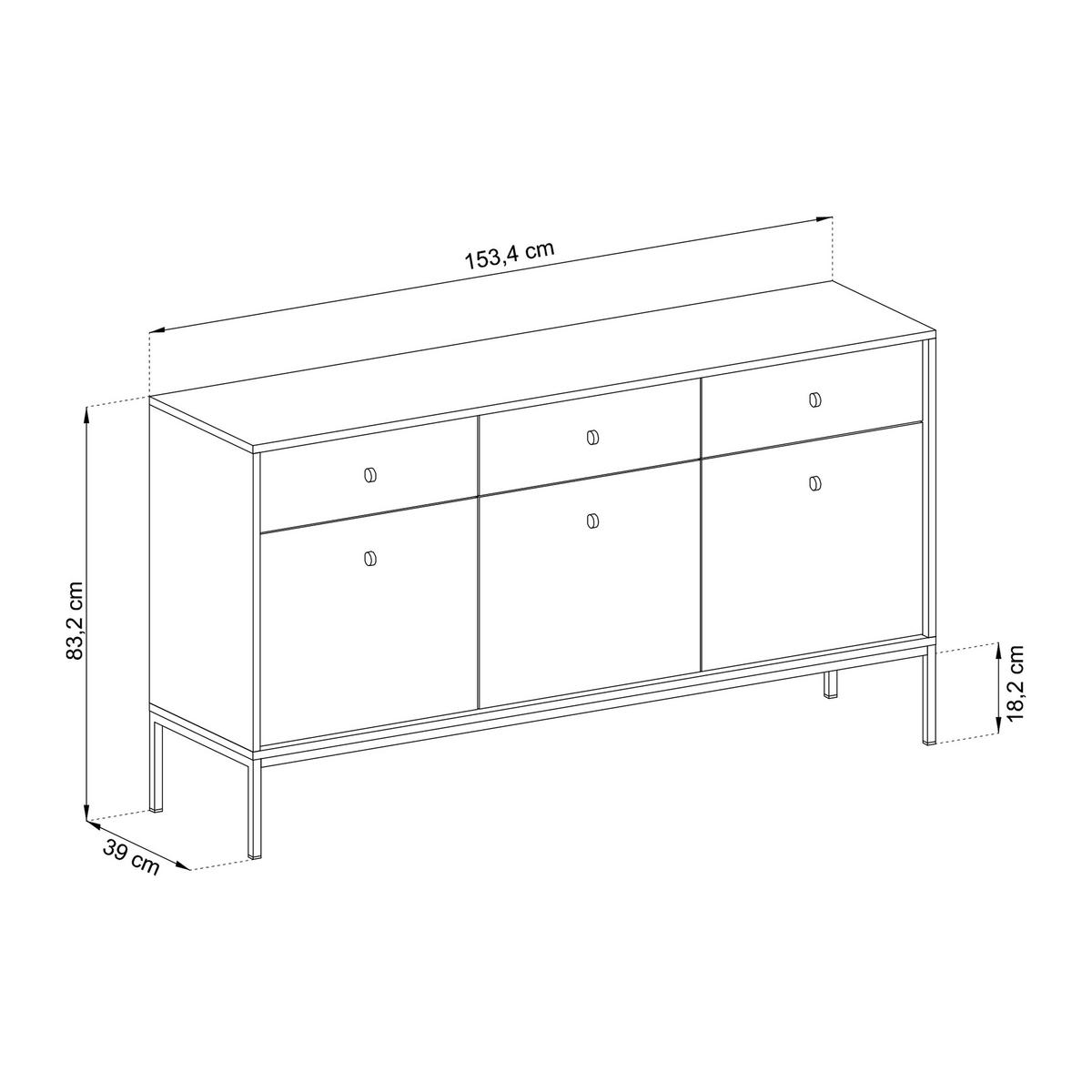 SIDEBOARD MONDO 154/83/39 cm mit 3 Schubladen 3 Türen Beige - Beige, Holzwerkstoff (154/83/39cm) - MASSENO