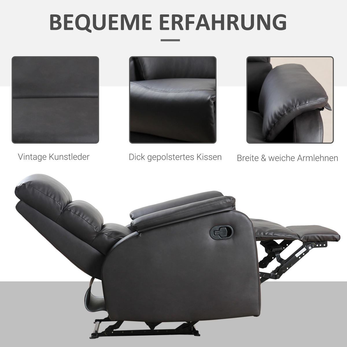 RELAXSESSEL, Stahl, MDF Kunstleder Braun - Braun, Metall (92/99/75cm) - HOMCOM