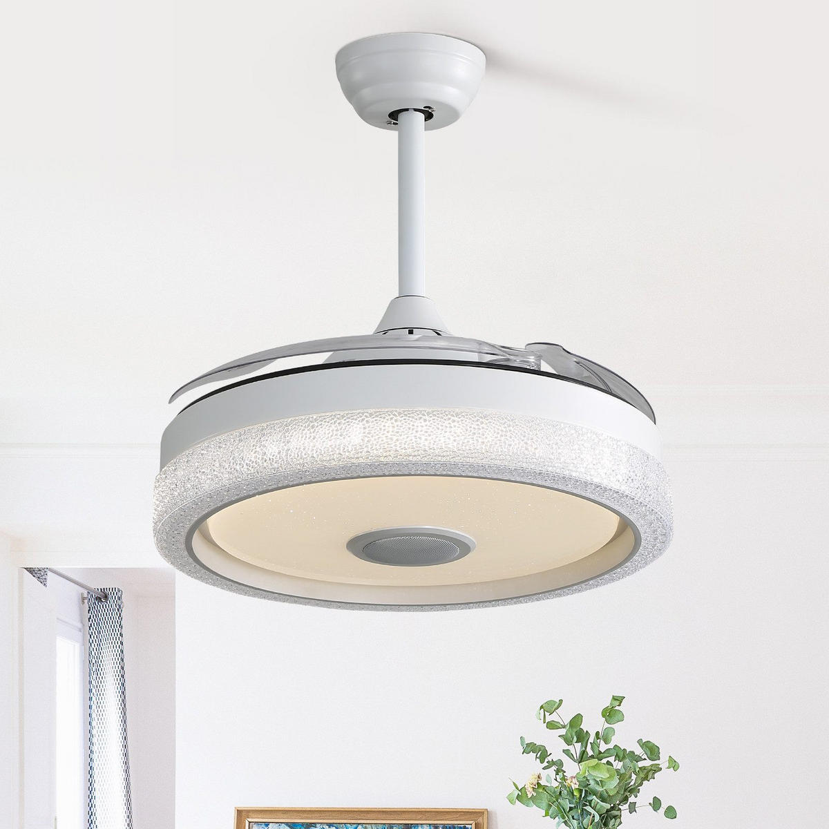 DECKENVENTILATOR 42" mit RGB LED Dimmbar & Bluetooth Lautsprecher - Weiß, Kunststoff (107/107/47cm) - BEXEVUE