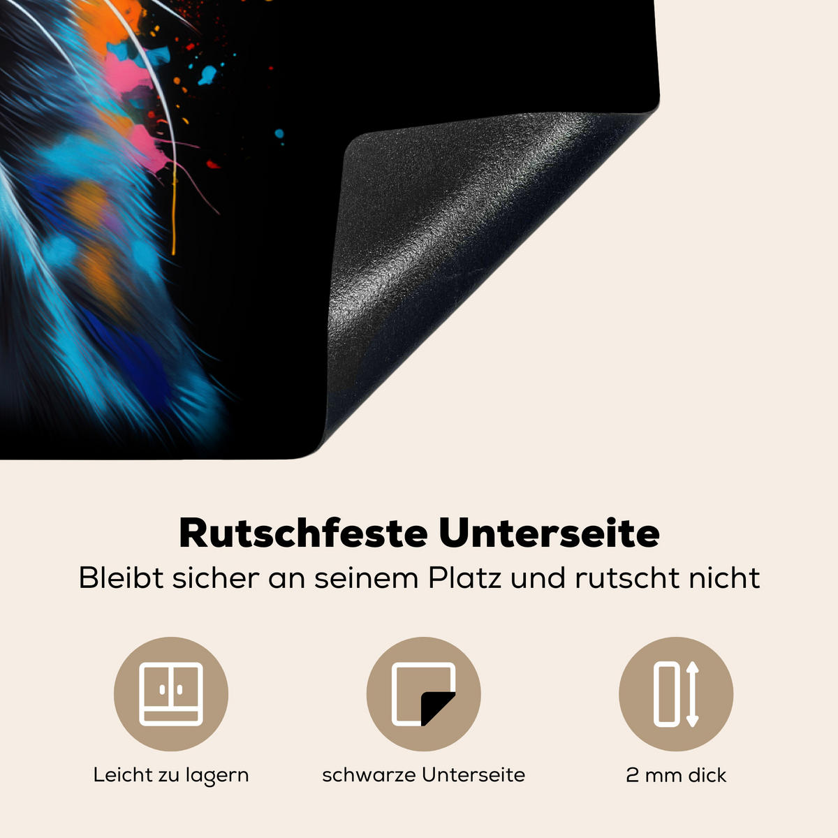 HERDABDECKPLATTE Katze - Graffiti - Bunt - Waffel - Essen Ceranfeldabdeckung 85x52 cm - Multicolor, Kunststoff (85/52/0.2cm) - MuchoWow