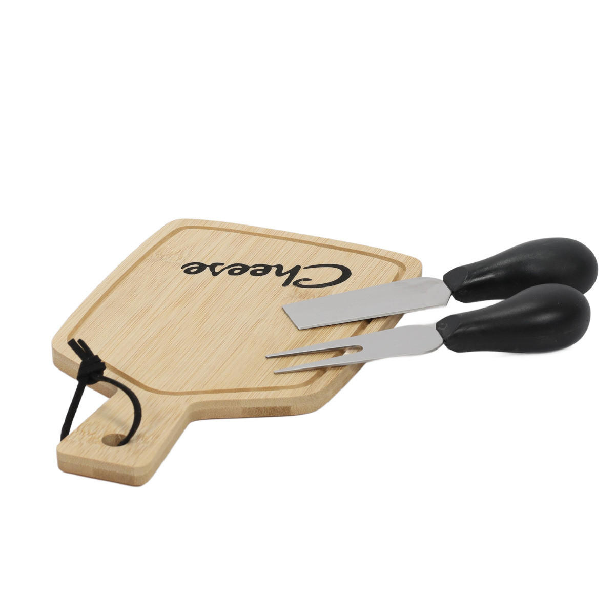 SERVIERBRETT für Käse und Schinken mit 2 Messern 23,5/22,5/2,5 cm - Braun, Naturmaterialien (22.5/23.5cm) - Excellent Houseware