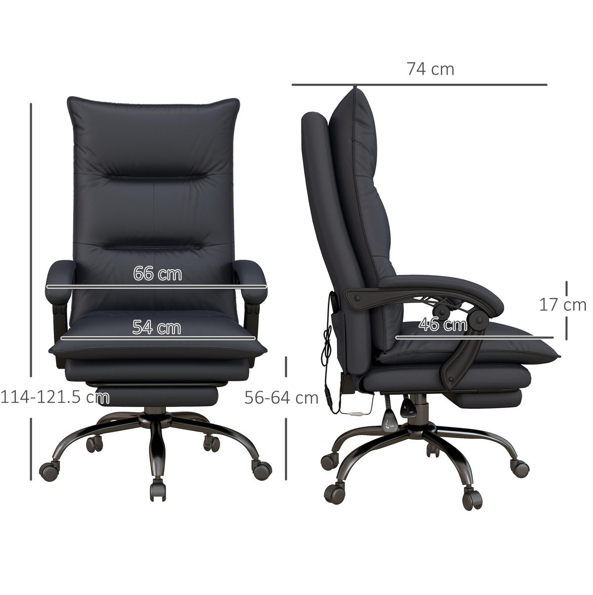 BÜROSTUHL in Dunkelgrau 74x66x121,5 cm mit Massage- und Heizfunktion, verstellbarer Rückenlehne und Fußstütze - Dunkelgrau, Textil (66/121.5/74cm) - IVMEU