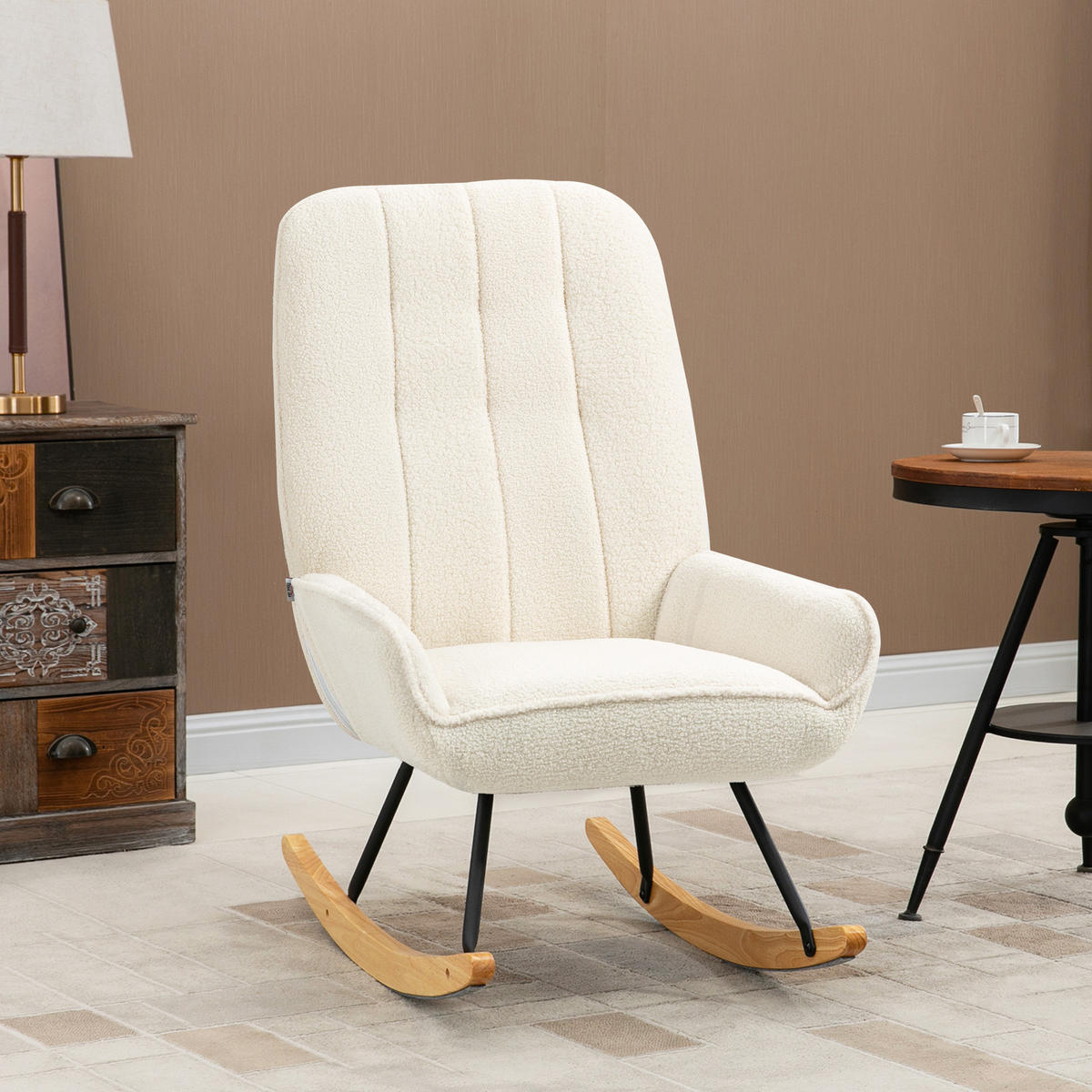 SCHAUKELSTUHL, Schwingsessel, Cremeweiß - Creme, Holz (95/97/63cm) - HOMCOM