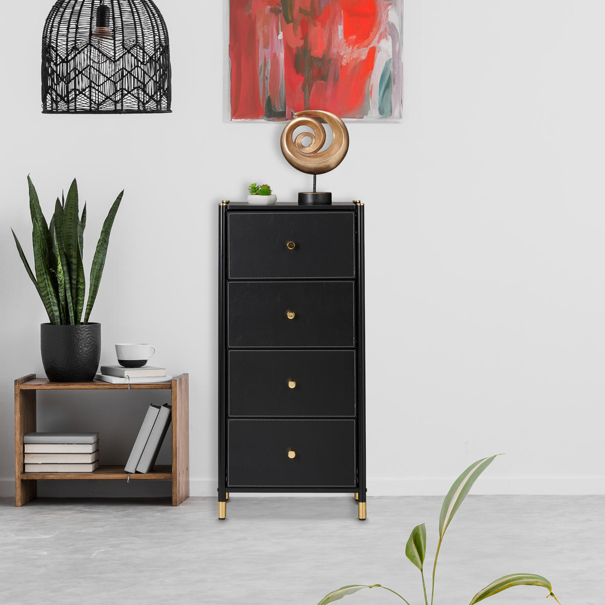 KOMMODE - Schwarz, Holzwerkstoff/Kunststoff (46/98.5/30cm) - Relaxdays