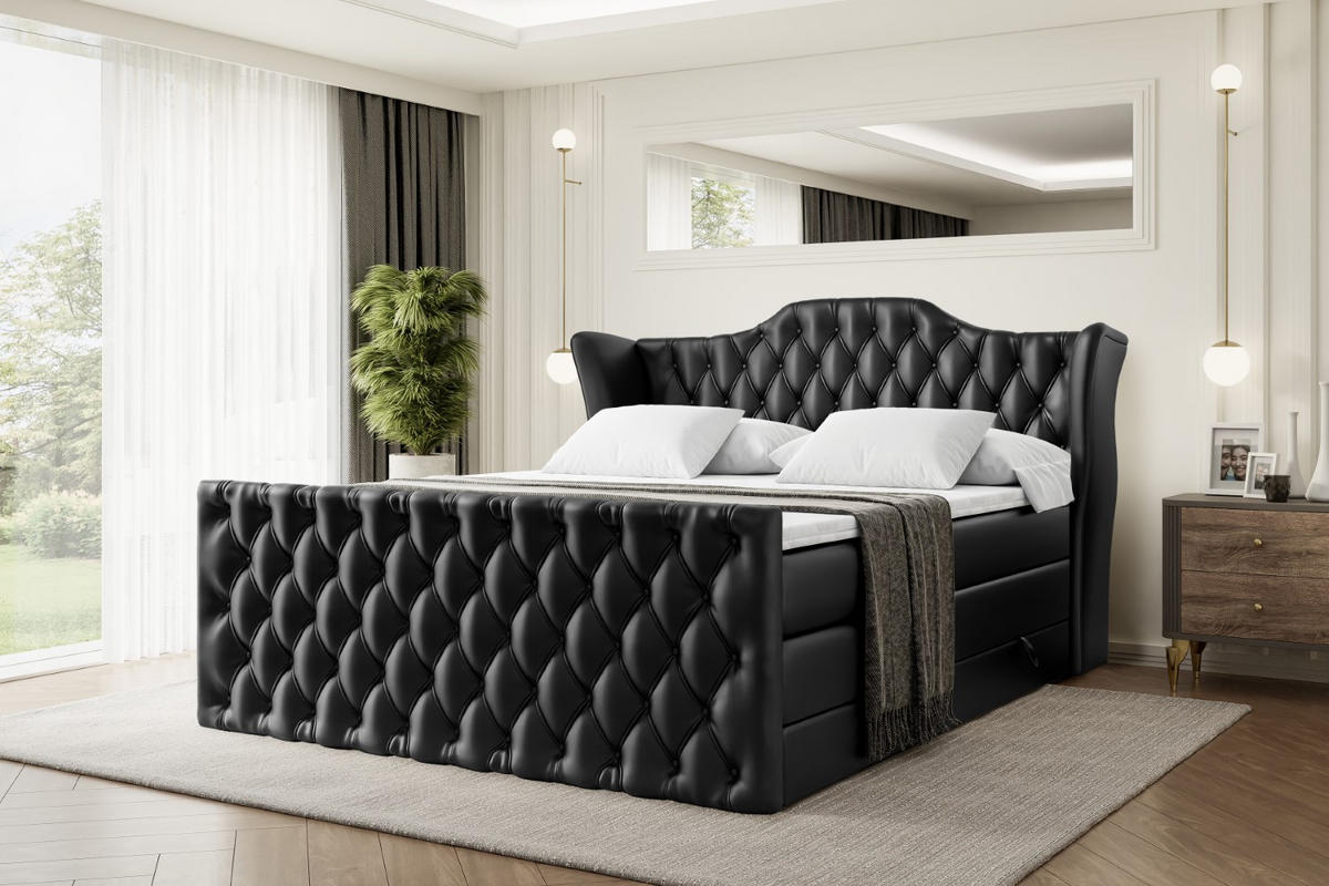 BOXSPRINGBETT VILA-Z KING - 200x200 - H3/H4 - Schwarz Hochglanz - Schwarz Hochglanz, Holzwerkstoff (200/200cm) - ALTDECOR