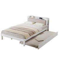 BETT 120/200 cm in Weiß mit Ausziehbett, gepolstertem Kopfteil, Kopfteilregal und Ladestation - Beige/Weiß, Holzwerkstoff (120/200cm) - STILVORA