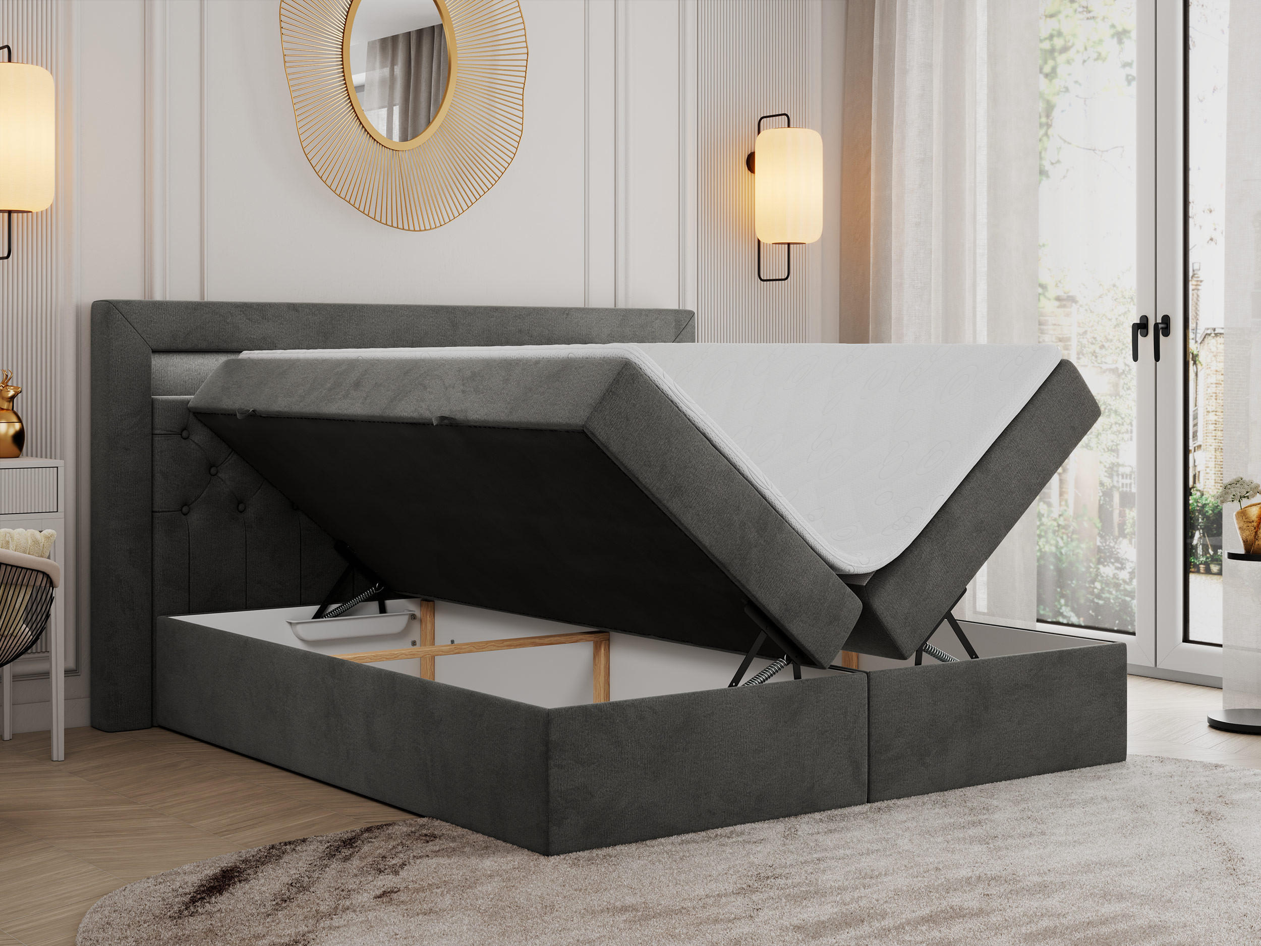 Thumbnail - MKS Boxbett, Dunkelgrau, Textil, 2-Sitzer, H3, Rechteckig, 180x200 cm, Schlafzimmer, Betten, Boxspringbetten