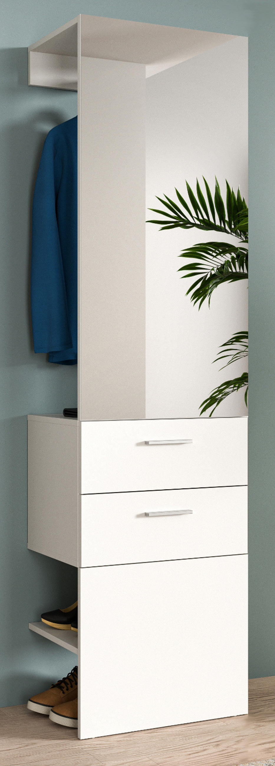 GARDEROBE weiß 52 x 190 cm, Kompaktgarderobe mit Spiegel - Weiß, Glas/Holzwerkstoff (52/190/36cm) - Inn.Furn