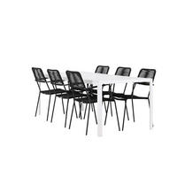 GARTENSET, Break, Tisch Weiß, Stühle Schwarz, Metall / Polyester, 90 x 205 x 75 cm, 7-teilig - Weiß, Metall - ebuy24