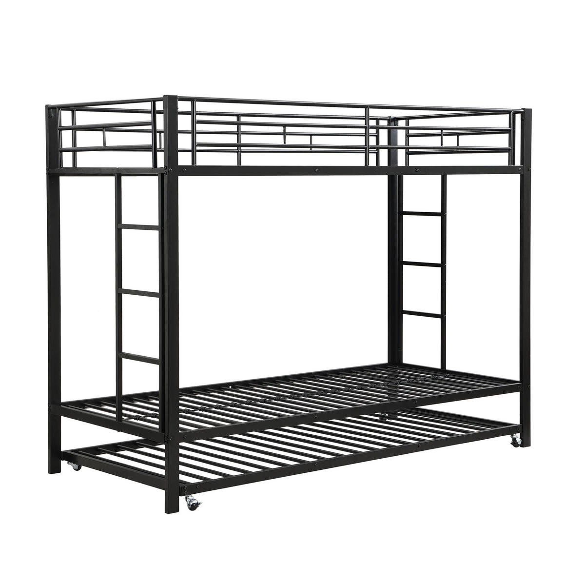 ETAGENBETT 90/200 cm aus Metall mit Ausziehbett in Schwarz - Schwarz, Metall - BEAOK