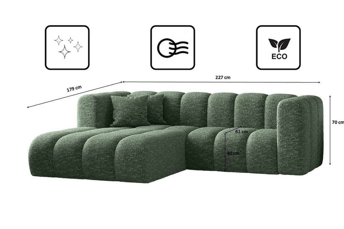 ECKSOFA L-form Sofa Grand modular stoff Haga Grün Links - Grün, Holz (179/227cm) - Kaiser Möbel