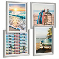 BILDER SET 4er Set - 50x50 cm & 40x60 cm Silberner Rahmen - Sonnenuntergang in Miami - Silberfarben, Kunststoff (50/50cm) - TULUP