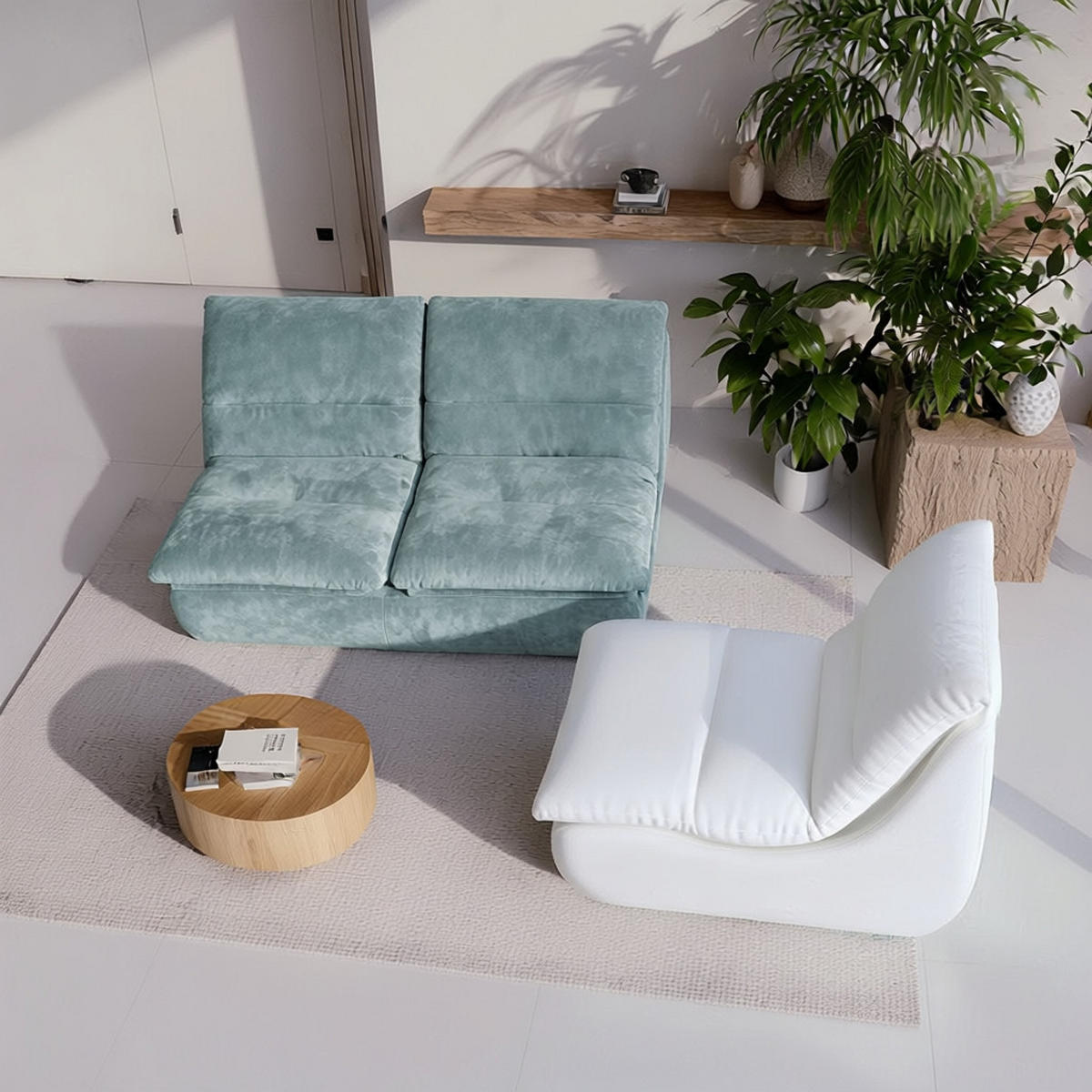 SITZGARNITUR Nuvia Sofa und Sessel Salbei und Weiß - Salbeigrün/Weiß, Textil (160/73/100cm) - COCO Living