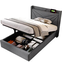 POLSTERBETT 90/200 cm Grau aus Baumwolle und Leinen mit Bettkasten und USB-Typ-C - Grau, Textil (90/200cm) - OKMYHOME