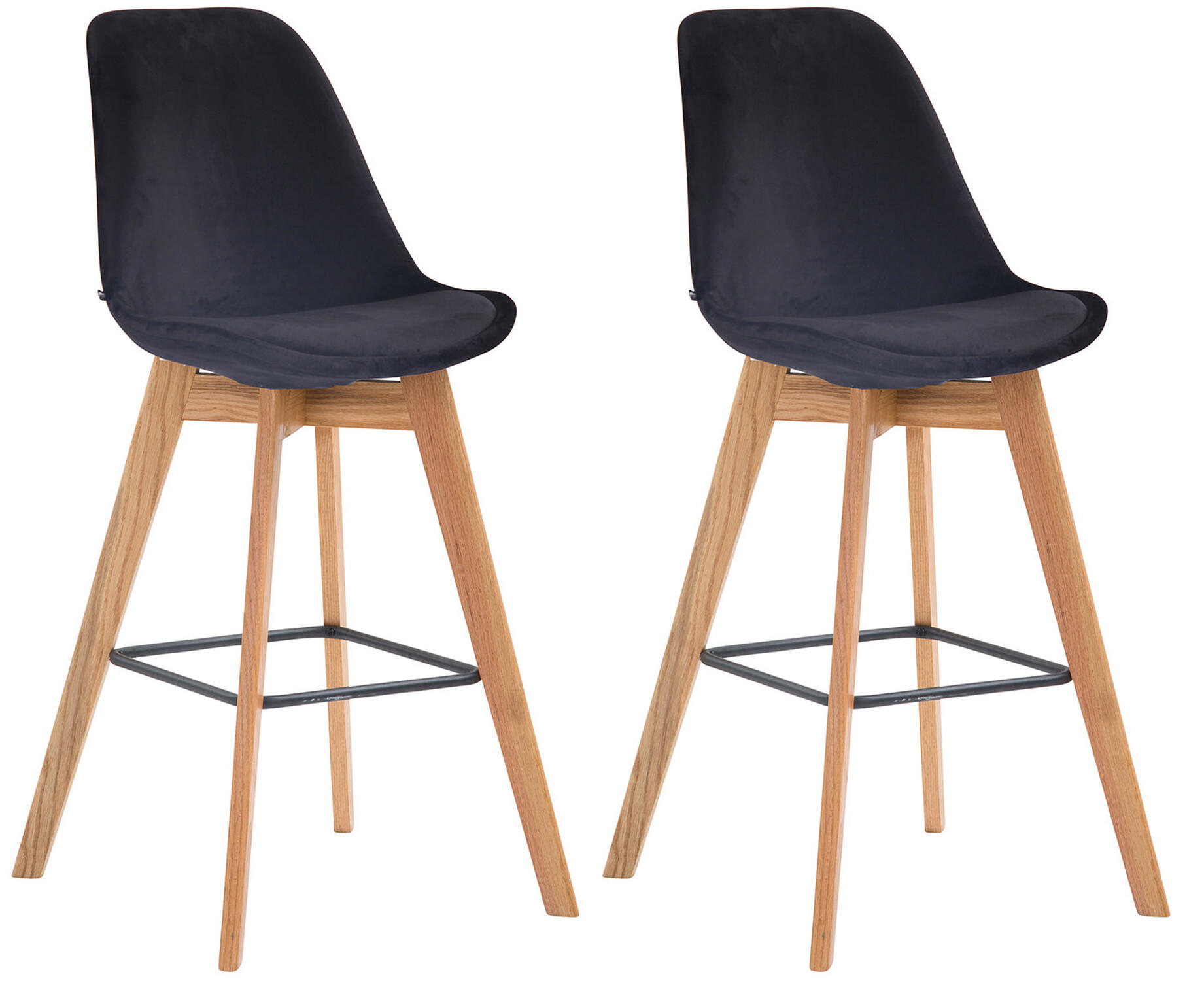BARHOCKER Medoc, 2er Set, Gestell Natura, Samt Schwarz - Schwarz/Naturfarben, Holz/Textil (48/100/56cm) - TPFLiving