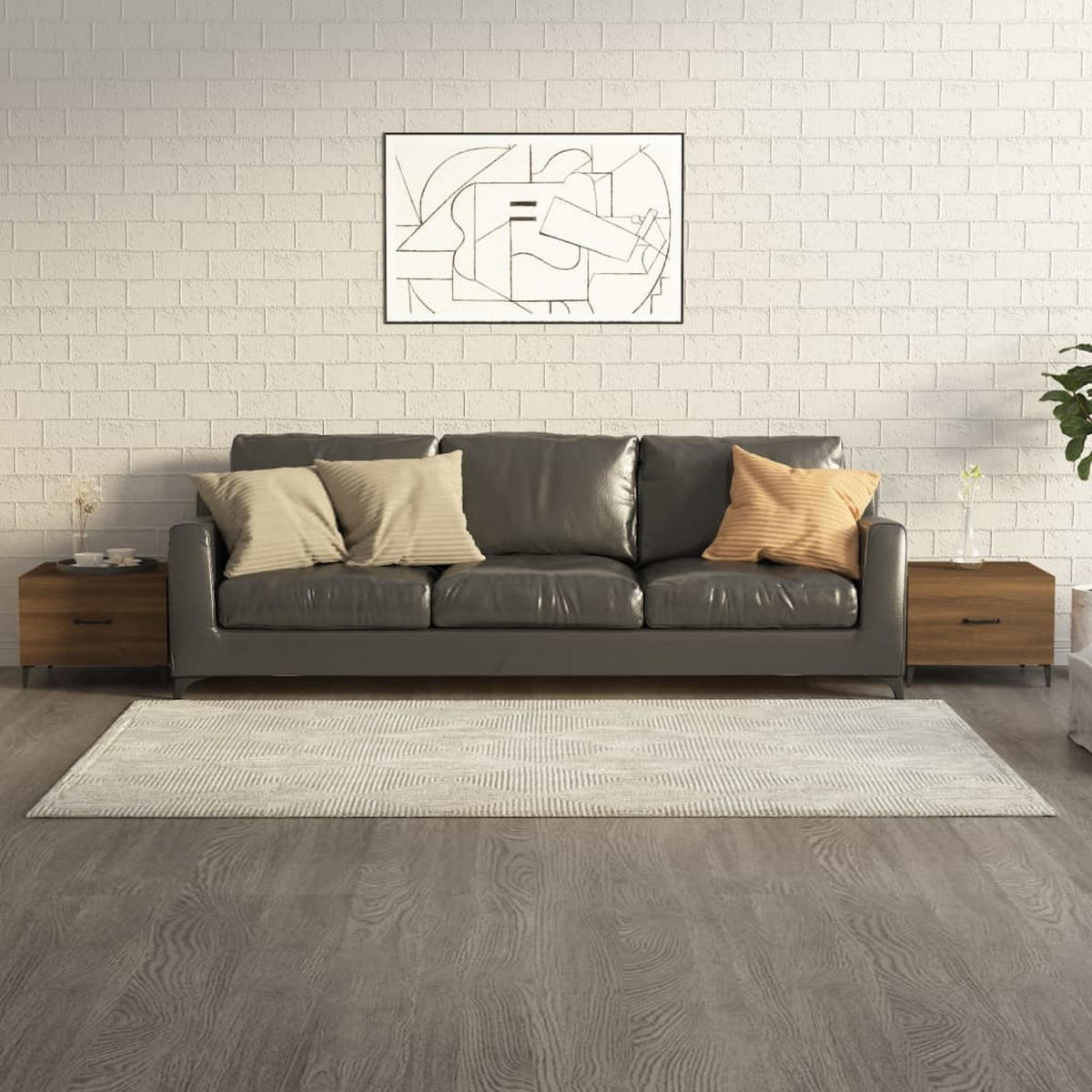 COUCHTISCHE Metallbeine 2 Stk. Braun Eichen-Optik 50x50x40 cm - Braun, Holzwerkstoff (50/50/40cm) - furnicato