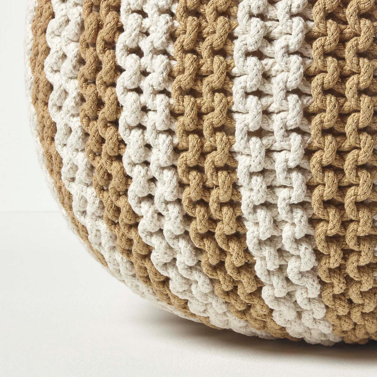 STRICKPOUF rund, beige-creme gestreift, 50/50/40 cm - Beige, Textil (50/40/50cm) - Homescapes