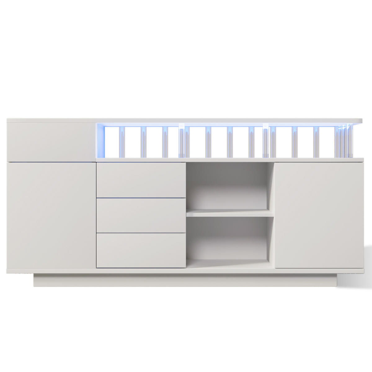 SIDEBOARD 160x40x75 cm Weiß mit LED und 4 Schubladen - Weiß, Holz (160/75/40cm) - FLIEKS
