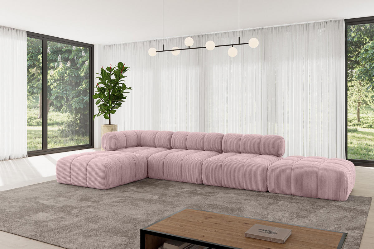 ECKSOFA modulares Sofa Kerru-L2 - 380x190x70 cm Rosa Cord - Rosa, Holzwerkstoff/Textil (380/190cm) - ALTDECOR
