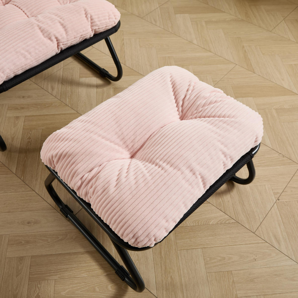 SESSELSET, Relaxsessel mit Hocker,Stahlrahmen,Cord,Rosa - Rosa, Textil/Metall (78/86/65cm) - LVHOM