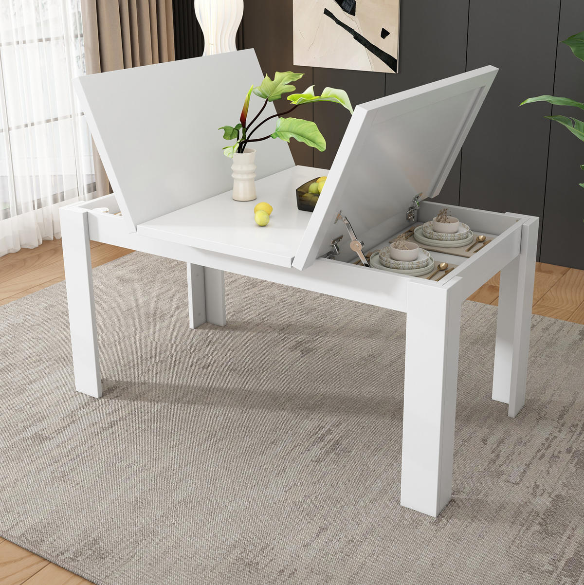 ESSTISCH 120/70/75 cm weiß mit verstecktem Stauraum - Weiß, Holzwerkstoff (120/70/75cm) - OKWISH