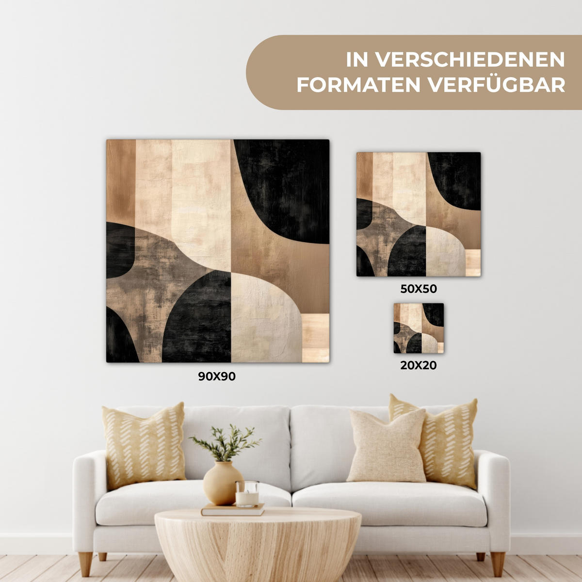 LEINWANDBILD Abstrakt - Flugzeuge - Schwarz - Rund Deko Groß 90x90 cm - Beige, Textil (90/90cm) - MuchoWow