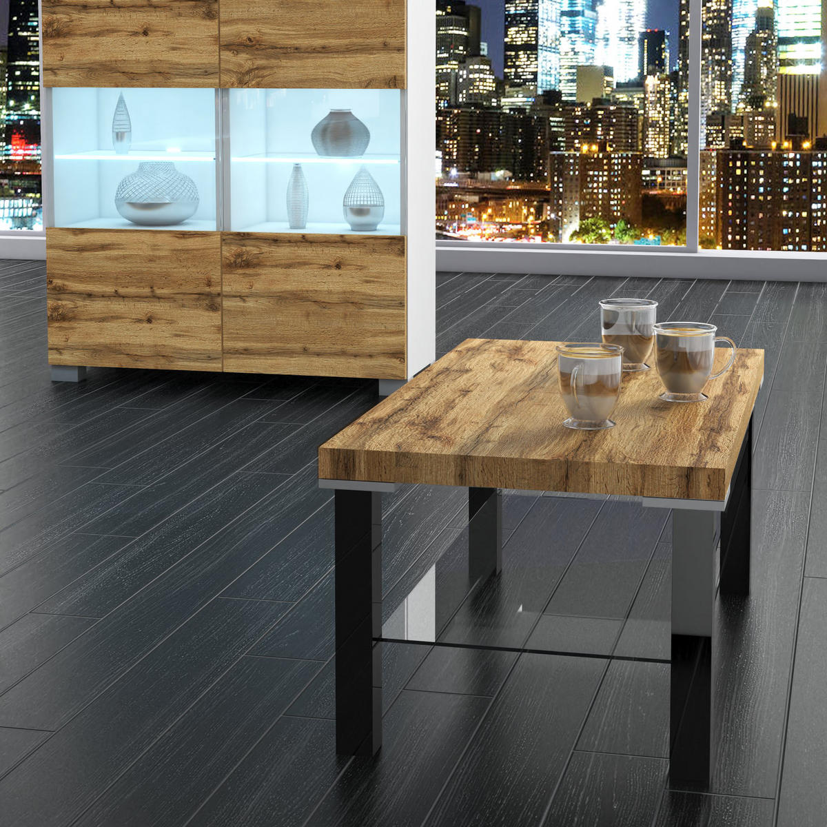 WOHNZIMMERTISCH 90 x 45 cm, Schwarz / Wotan Eiche - Schwarz/Braun, Holz (45/43.5/90cm) - B BELINI GROUP