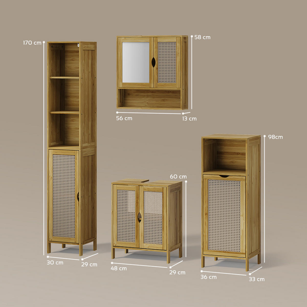 BADMÖBEL-SET Mincio, Bambus, 4dílná - přírodní, kompozitní dřevo (50/60/29cm) - Livinity®