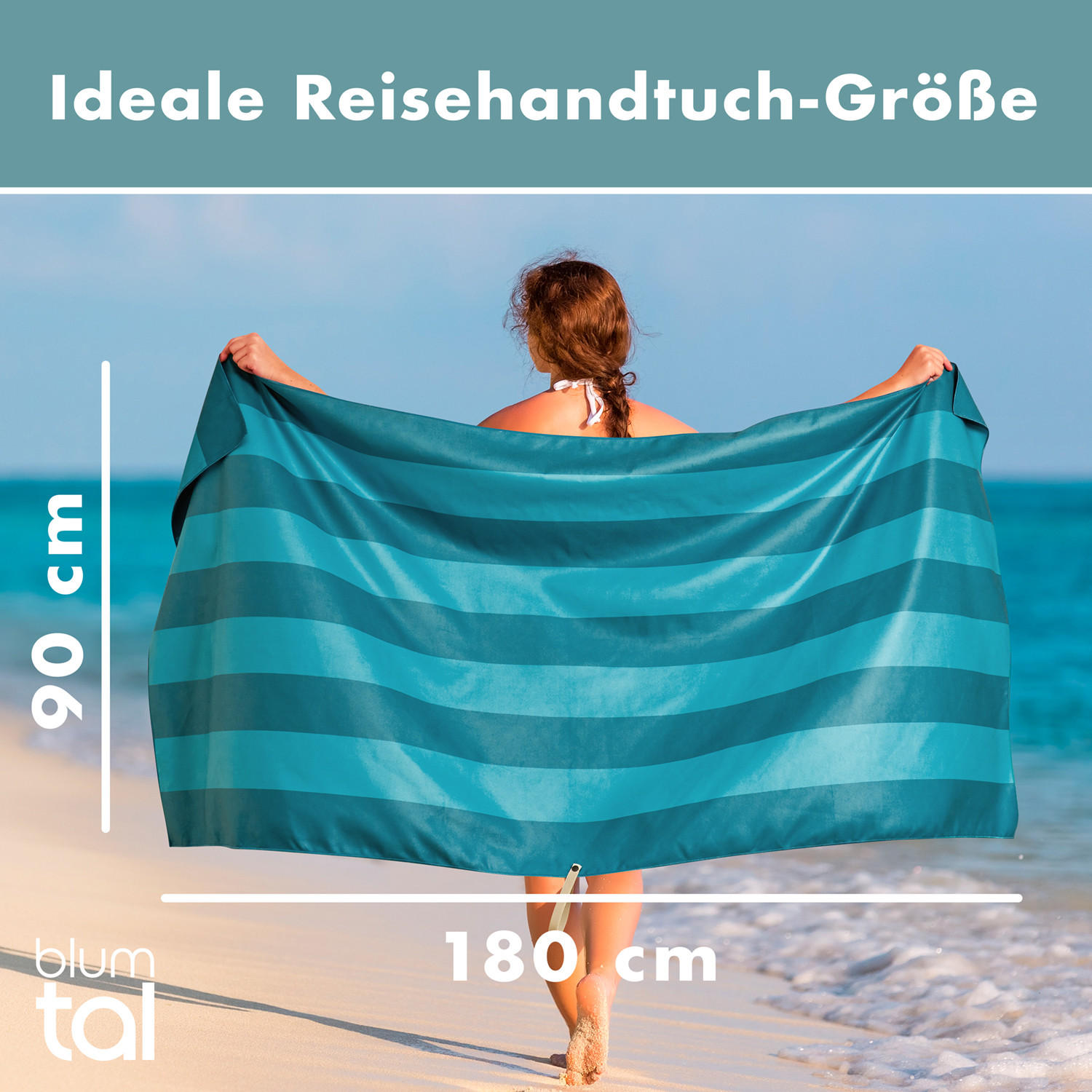 STRANDTUCH Thor 90/180 cm, Türkise Streifen - Türkis/Blau, Textil (90/180cm) - Blumtal