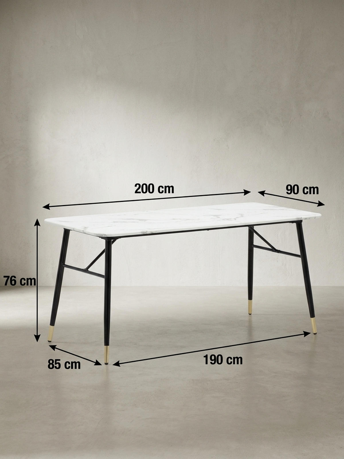 ESSTISCH Marmoroptik Metall Rechteckig Modern Klein, Weiß 200x90x76 cm - Goldfarben/Weiß, Holzwerkstoff/Metall (90/200/76cm) - KADIMA DESIGN