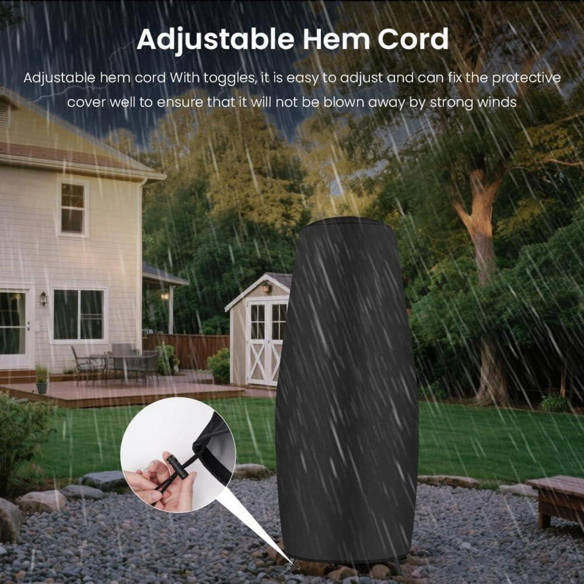 WETTERSCHUTZHÜLLE für Terrassenheizer 122 x 61 x 21 cm Wasserdicht UV-Beständig - Schwarz, Textil (61/21/122cm)