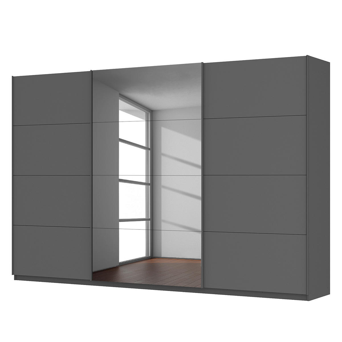 SCHWEBETÜRENSCHRANK - Graphitfarben, Glas/Holzwerkstoff (360/236/68cm) - home24