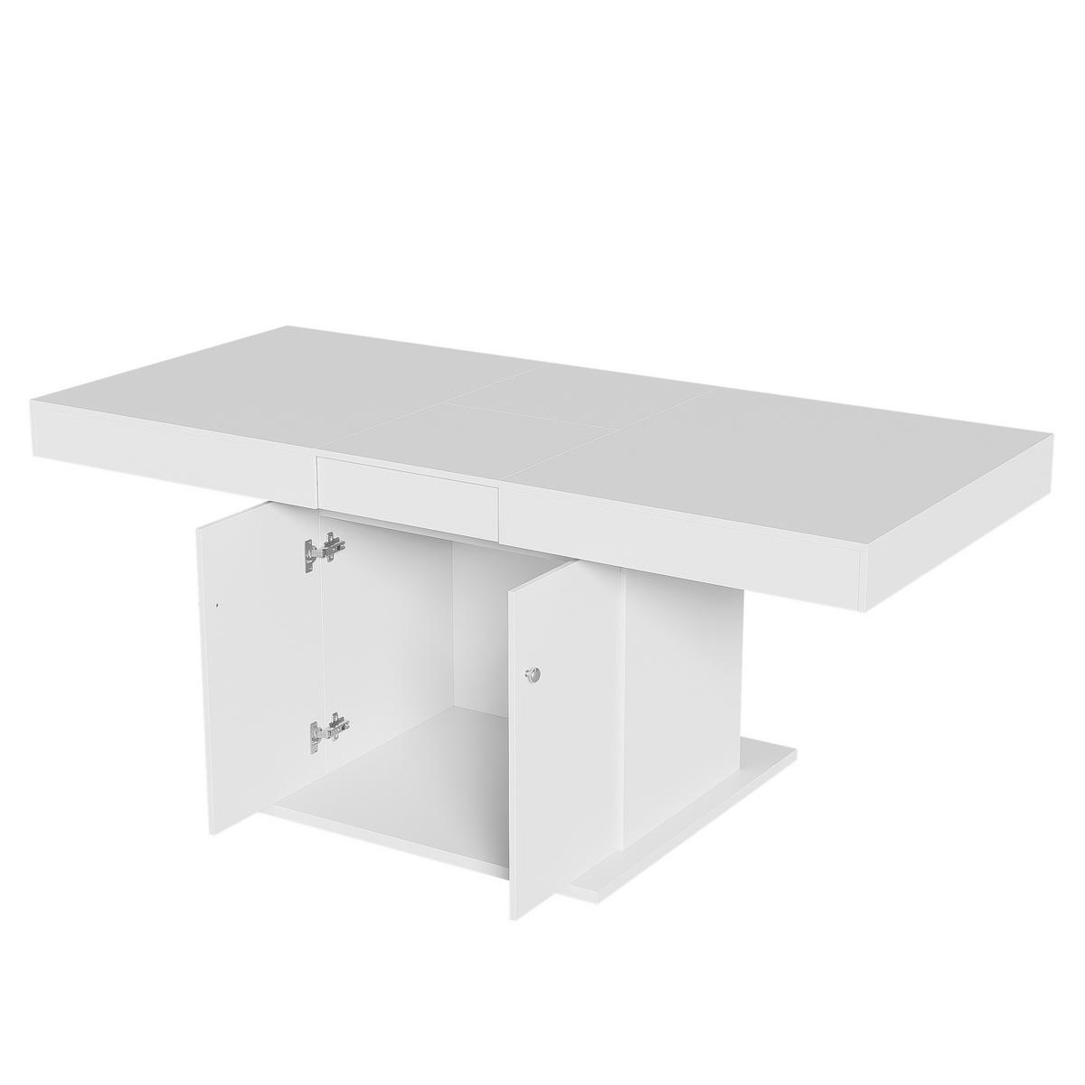 ESSTISCH 140-180x80x76 cm in Weiß aus Spanplatte und Metall mit Stauraum - Weiß, Holzwerkstoff (80/180/76cm) - Modfu