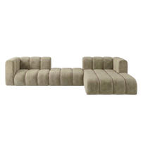ECKSOFA Modulares In L-Form, Velvet-Stoff Riviera, Beige, Rechts, GRAND 319 cm - Beige, Holz (319/175cm) - Kaiser Möbel