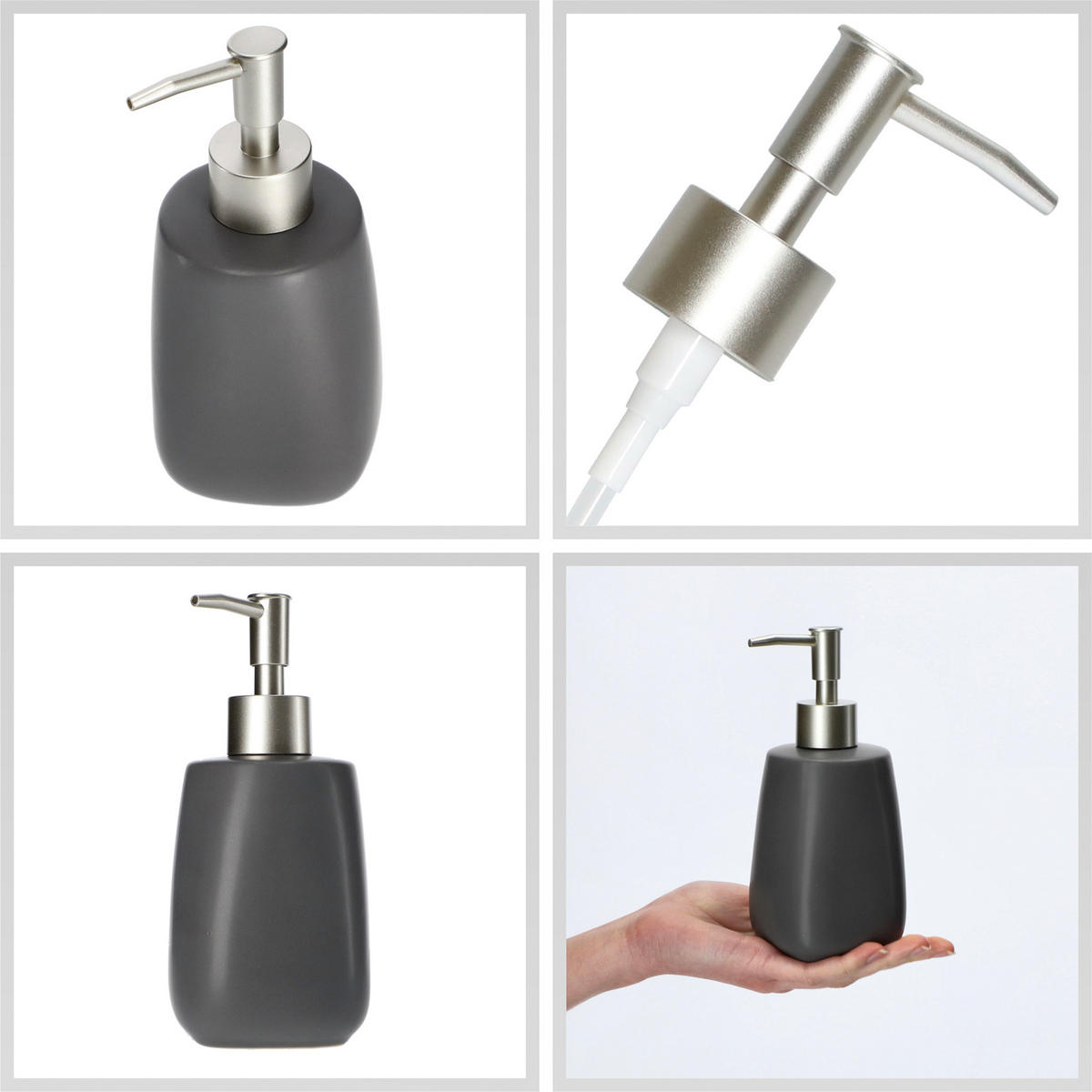 FLÜSSIGSEIFENSPENDER 400 ml, grau - Grau, Keramik (8/18cm) - KADAX