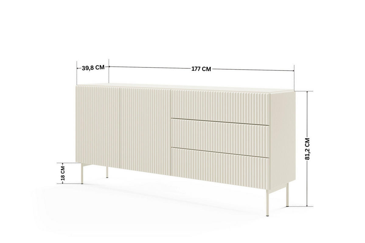 SIDEBOARD MUTI 177 cm Kaschmir - mit 2 Türen (links) und 3 Schubladen (rechts) - Kaschmir, Holz/Holzwerkstoff (177/81/40cm) - Ravio