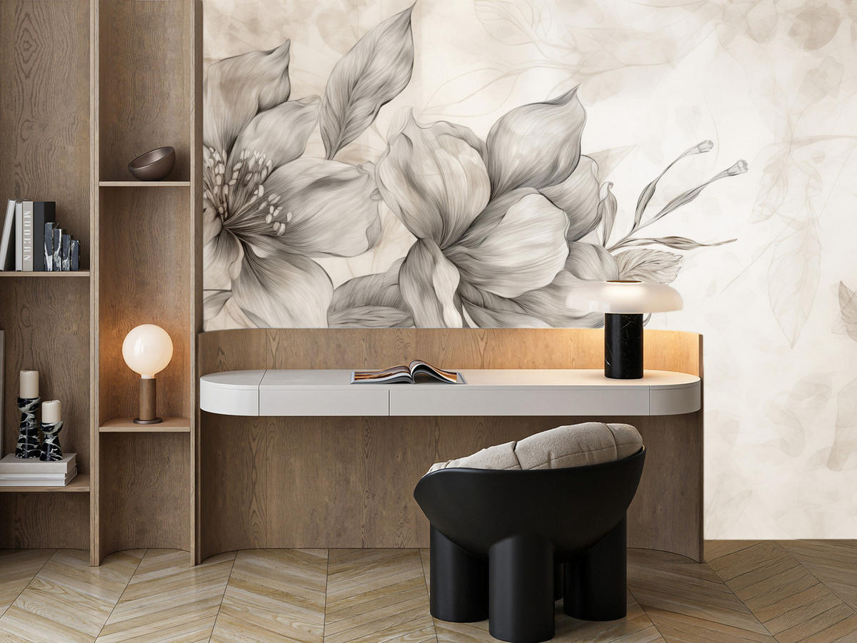 FOTOTAPETE für Wohnzimmer Abstrakt Blume Pflanzen 400x280 - Beige/Braun, Papier (400/280cm) - Muralo