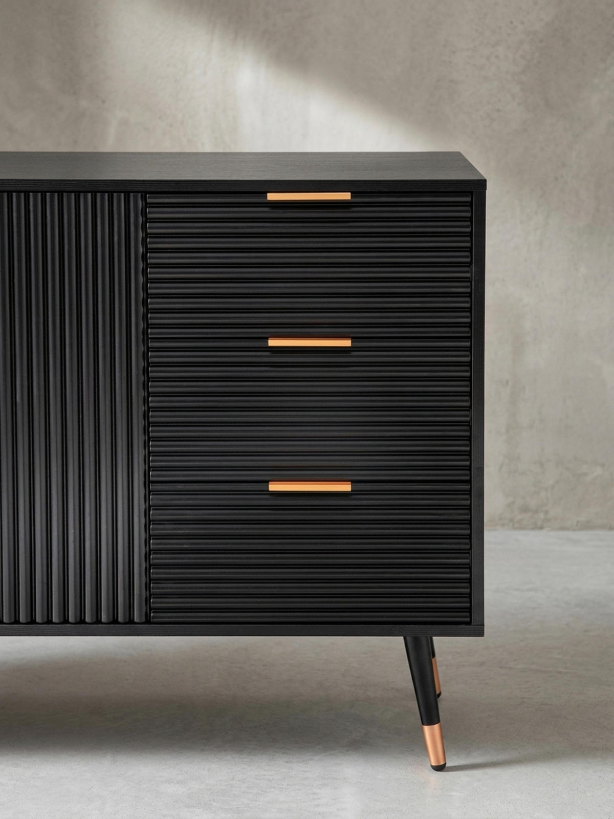 SIDEBOARD – Schwarz/Eiche-Dekor, 120x80x40 cm, mit Türen und Schubladen, Metallbeine - Goldfarben/Schwarz, Holzwerkstoff/Metall (120/80/40cm) - KADIMA DESIGN