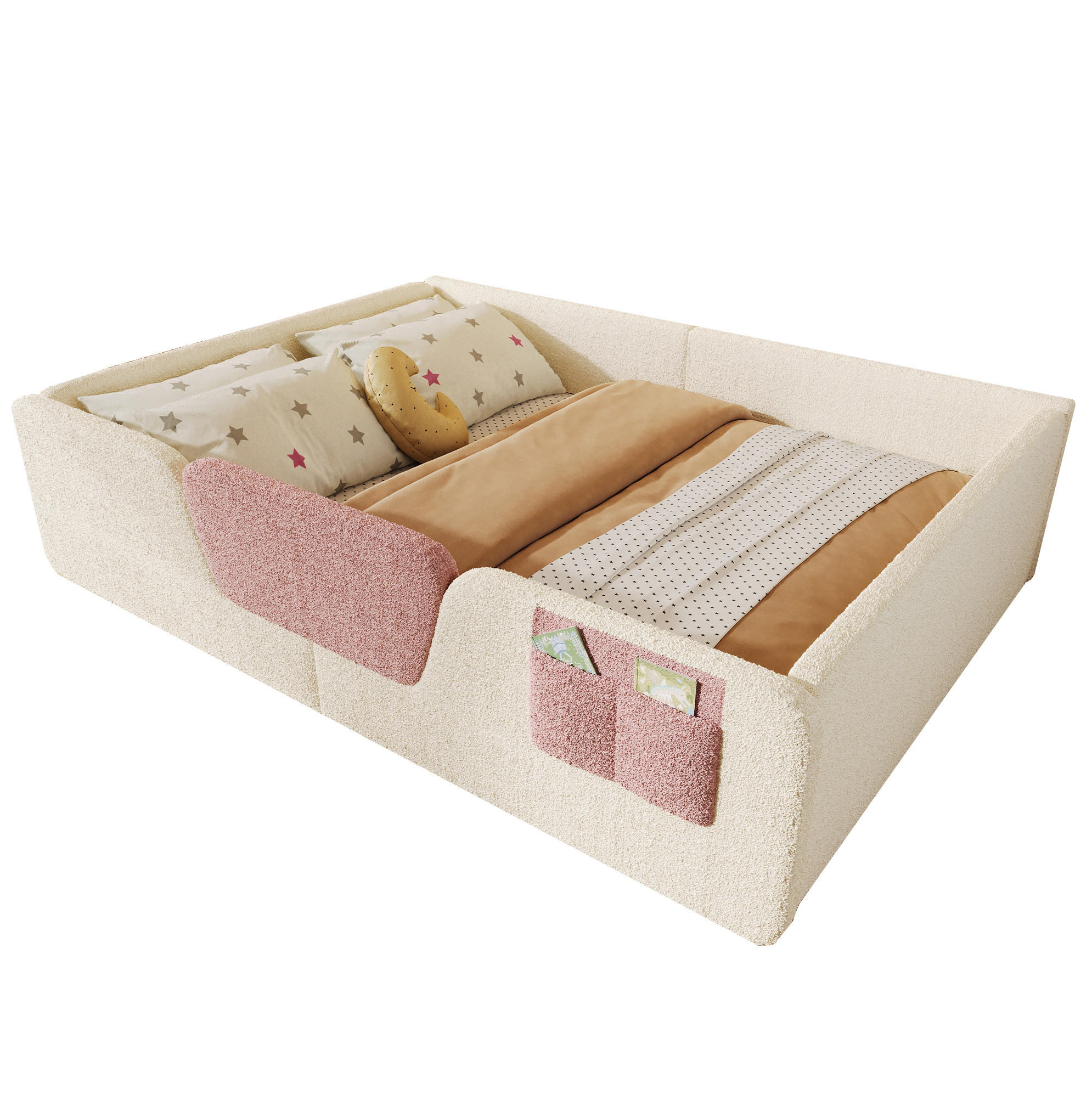 KINDERBETT Polsterbett 140/190 cm aus Samt und MDF mit abnehmbaren Seitengittern Beige - Beige, Textil (140/190cm) - Modenvie