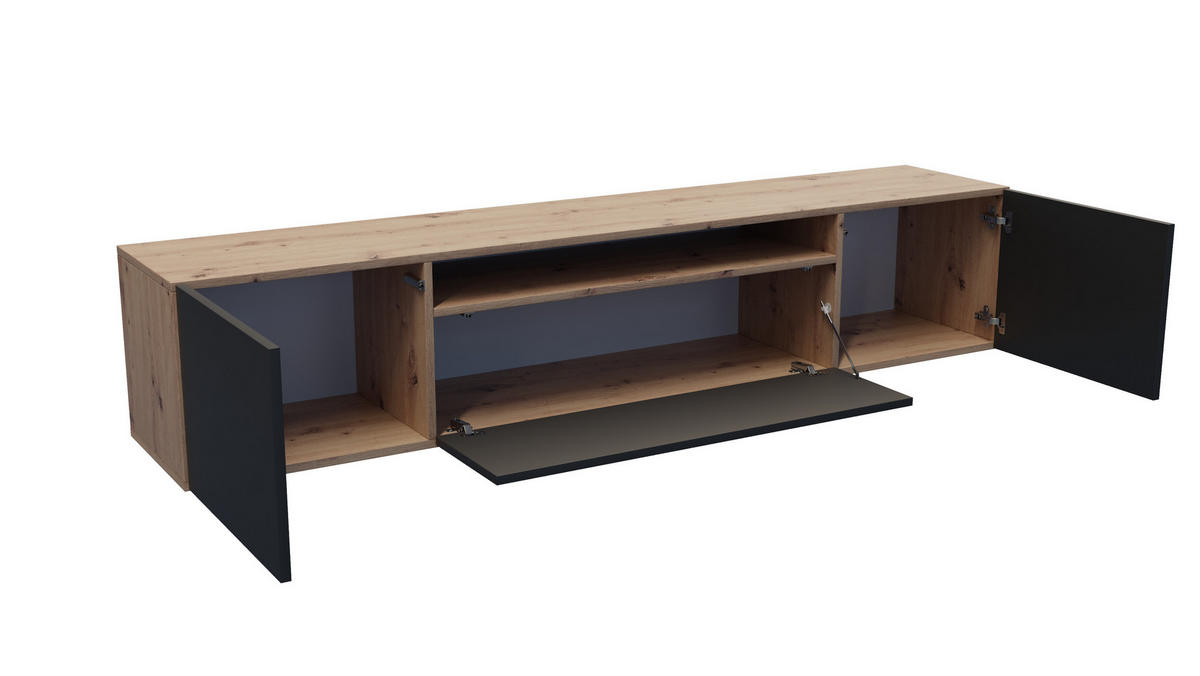 TV-SCHRANK Leo 200 cm, dreiitürig, artisan, schwarz - Schwarz/Eiche Artisan, Kunststoff (200/40/41cm) - Margaret Hadas24