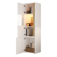 HIGHBOARD 50/179/40 cm Weiß/Natur aus Spanplatte mit LED-Beleuchtung - Naturfarben, Holzwerkstoff (40/179/50cm) - OKMYHOME
