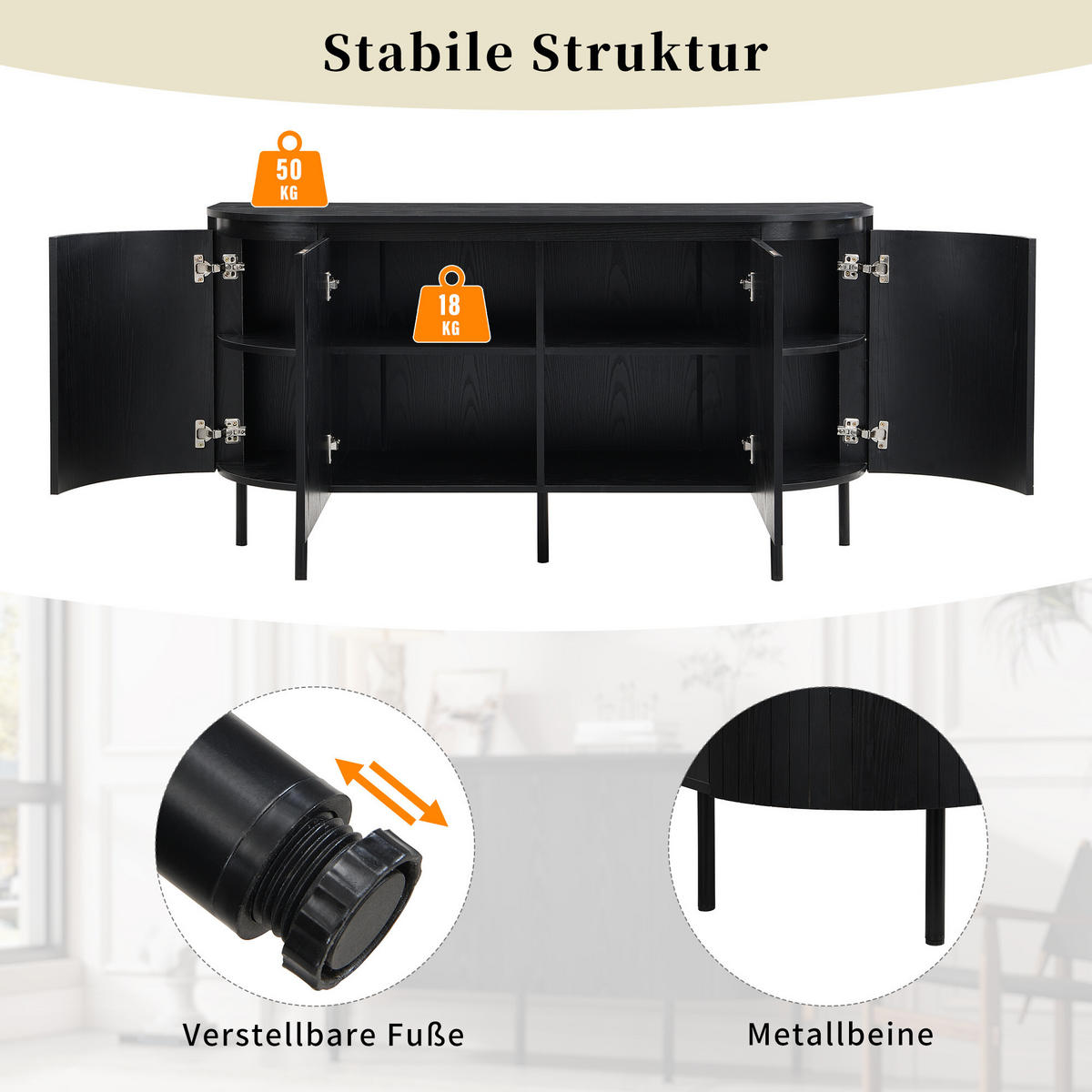 SIDEBOARD Schwarz 43/145/78 cm - Schwarz, Holzwerkstoff (43/78/145cm) - Urban Meuble