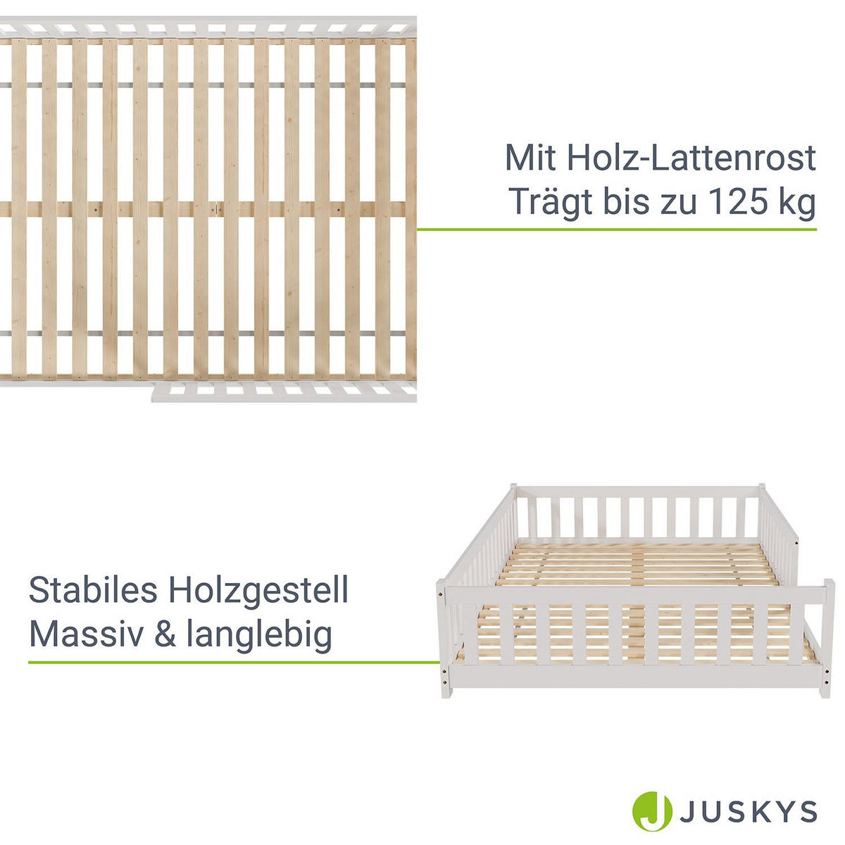 KINDERBETT Naya weiß mit Matratze 140x200 cm - Weiß, Holz (140/200cm) - Juskys