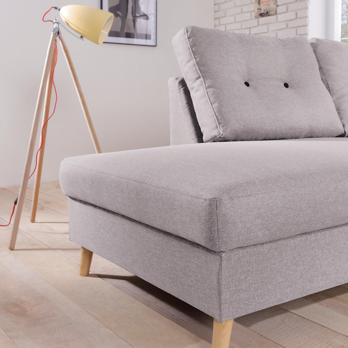 ECKSOFA mit Ottomane - Webstoff - Hellbraun/Hellrosa, Holz/Textil (230/200cm) - home24